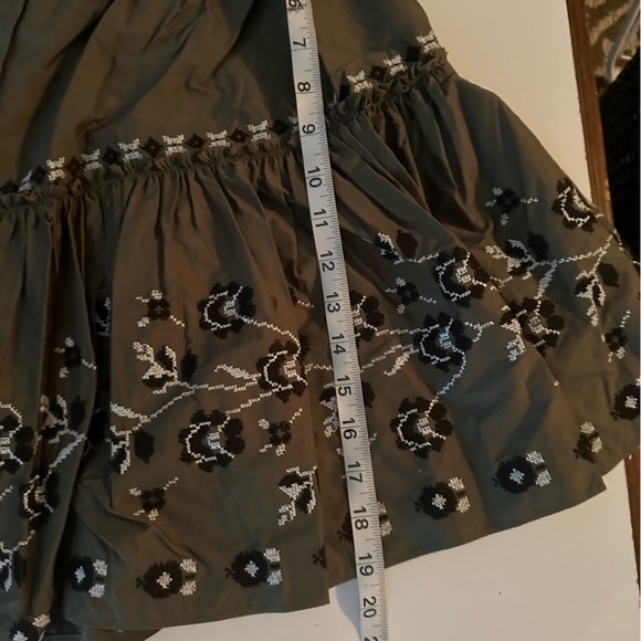 Kate Spade Olive Hue Green Black/White Embroidered Floral Poplin Skirt NWT M - Picture 15 of 15